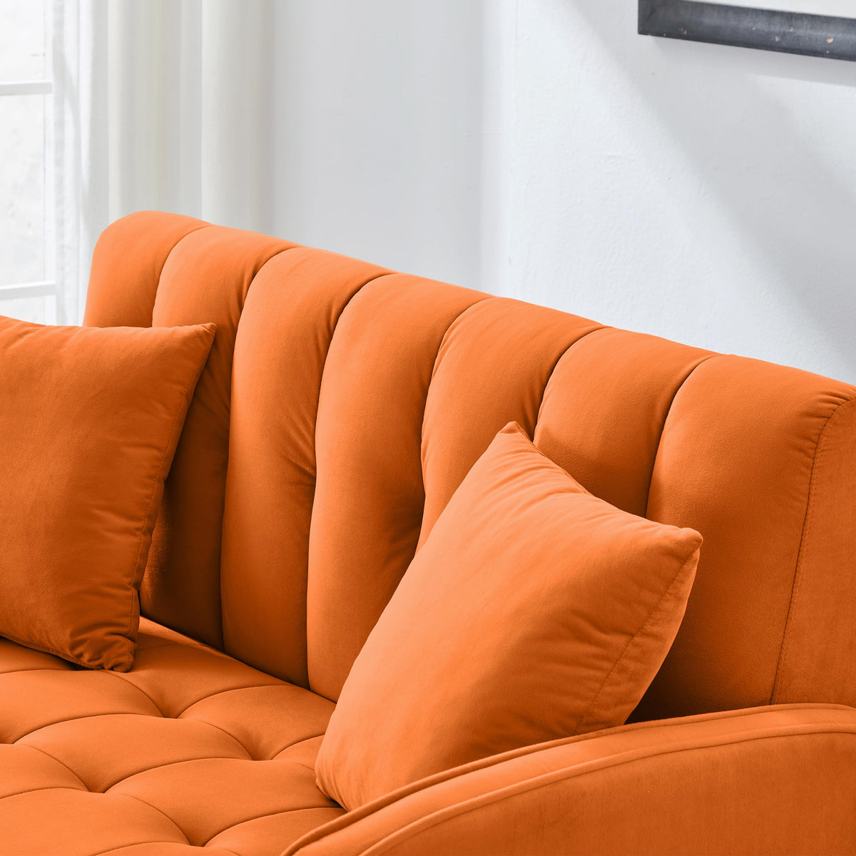 Orange Velvet Tufted Loveseat Sofa L717