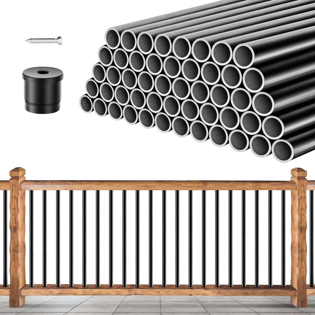 101 Pack 26" x 3/4" Black Round Aluminum Balusters B500