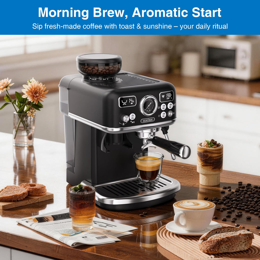 Espresso Machine with Grinder, PID & Programmable Settings, Black T9119