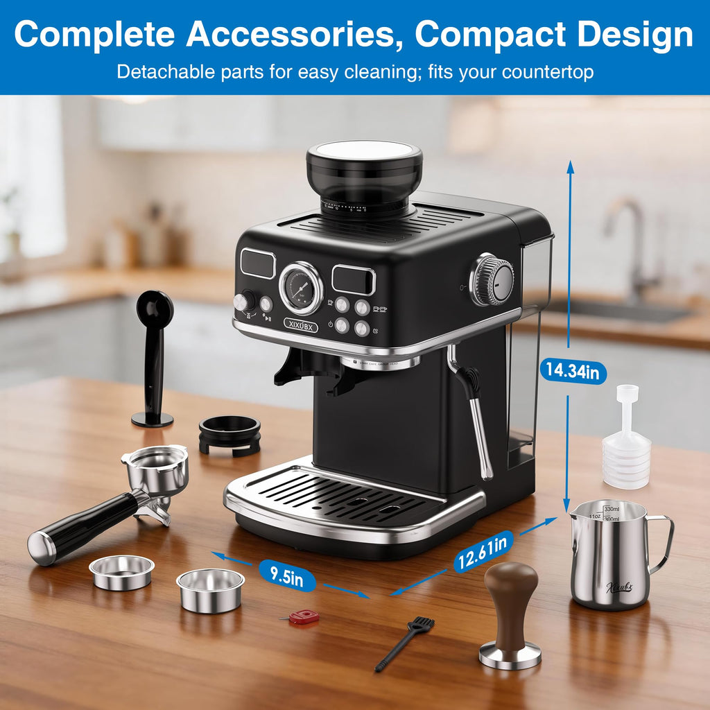 Espresso Machine with Grinder, PID & Programmable Settings, Black T9119