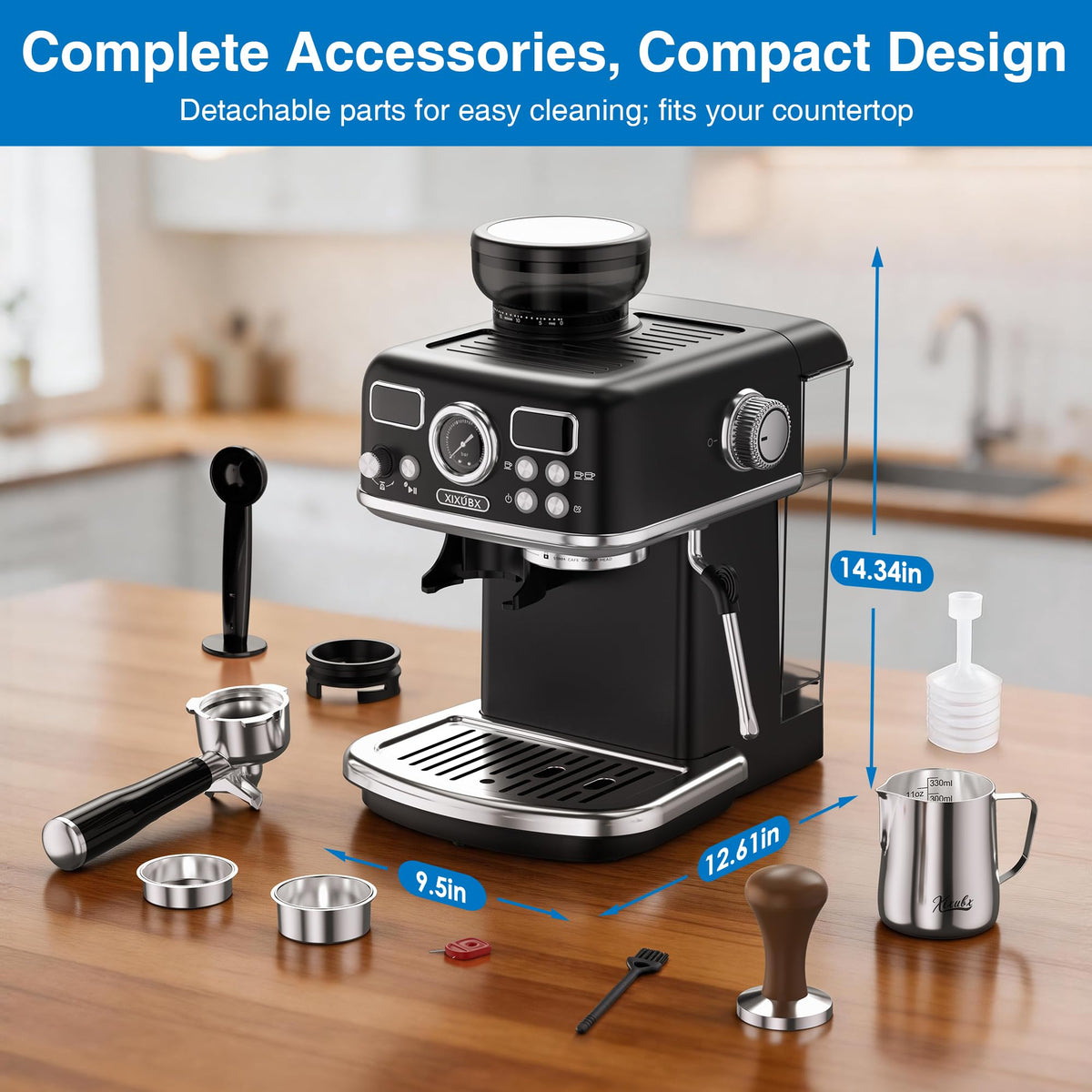 Espresso Machine with Grinder, PID & Programmable Settings, Black T9119