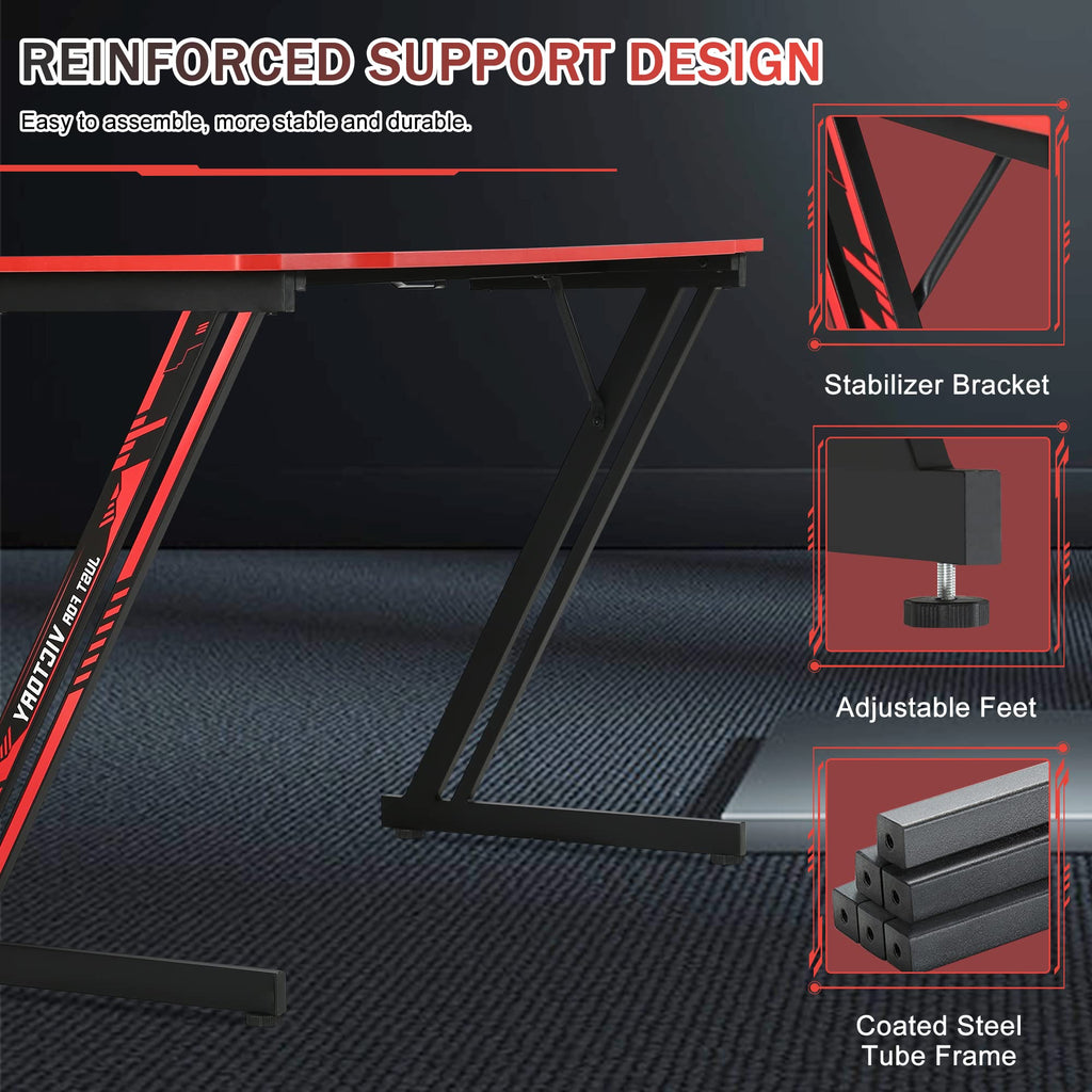 47 Inch Z Shaped Gaming Desk with Headphone Hook V2861