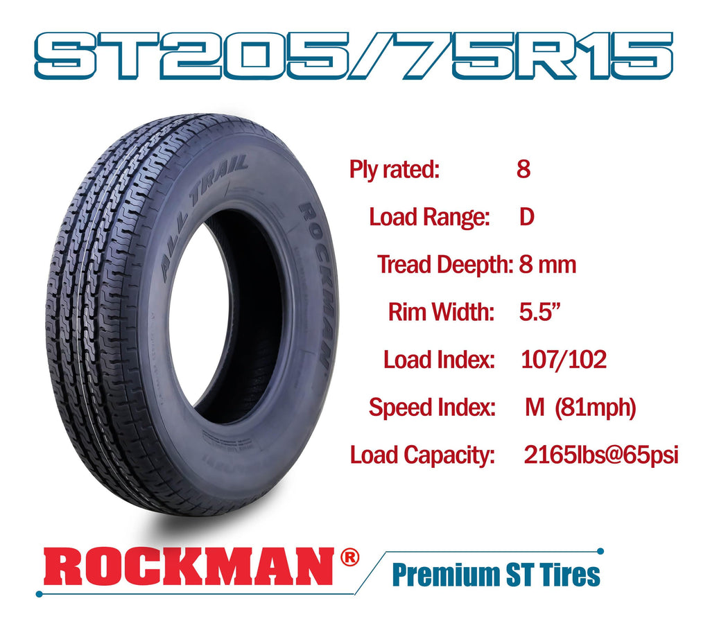 Trailer Tire & Wheel ST205/75R15 8-Ply White Spoke Rim S330054