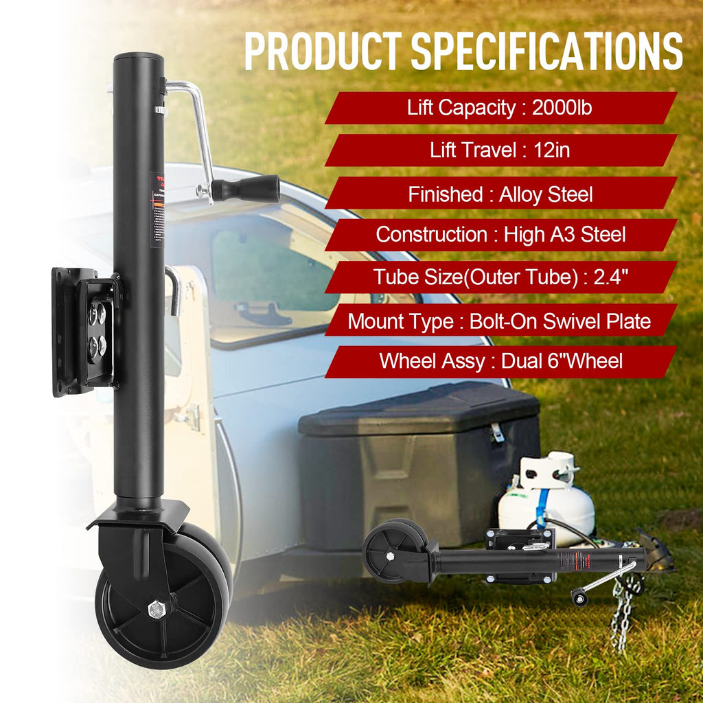 2000 lbs Dual Wheel Trailer Jack with 6" Caster Wheels W455