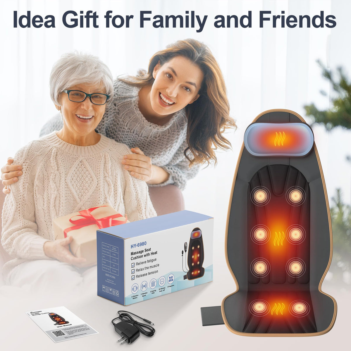 Vibration Back Massager with Heat, 8 Motor Massage Seat Cushion C3290