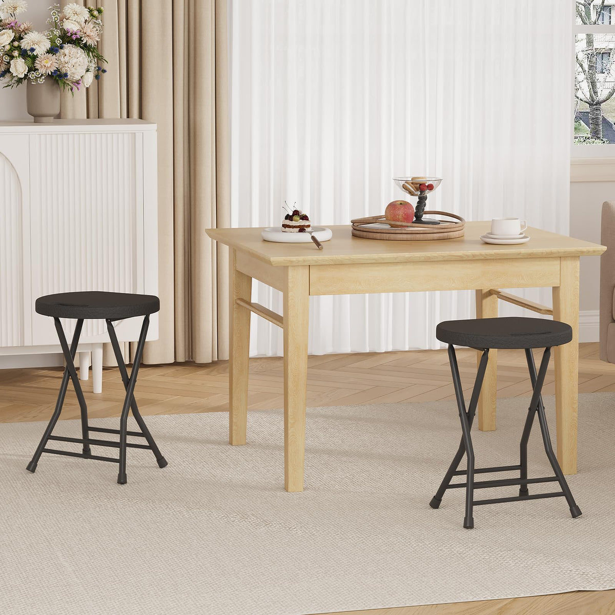 Folding Stool, Backless 18-Inch, Portable with Handle, Anti-Slip Feet, 600Lbs Capacity, Black P2048