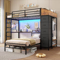 Black L-Shaped Bunk Bed with Desk and Stairs P137