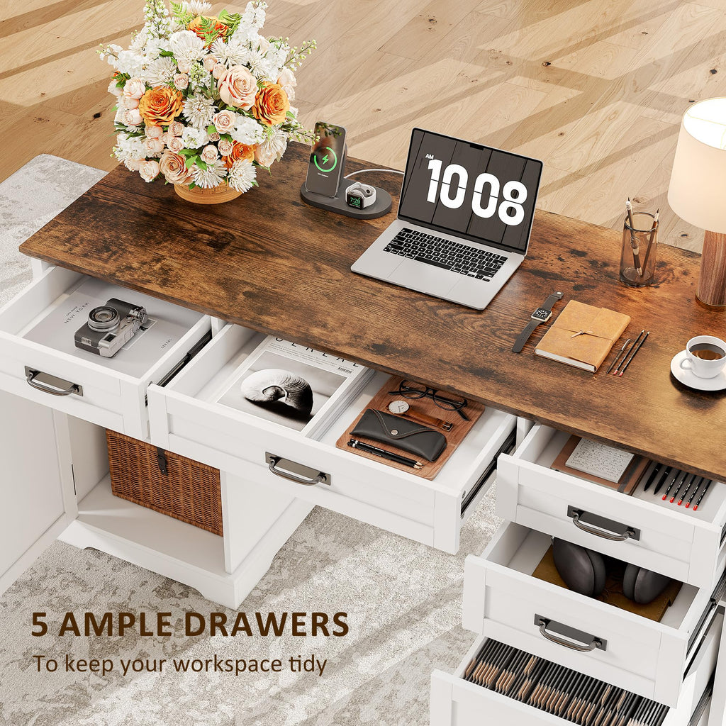 55'' White Farmhouse Desk with Drawers B96186