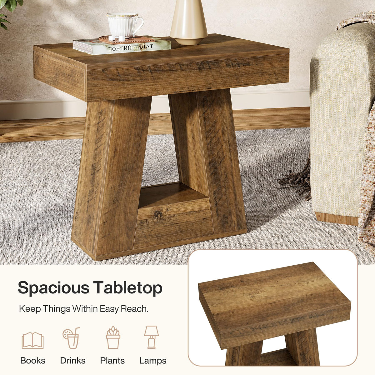 24" 2-Tier Narrow Wooden Side Table Set of 2 G9242