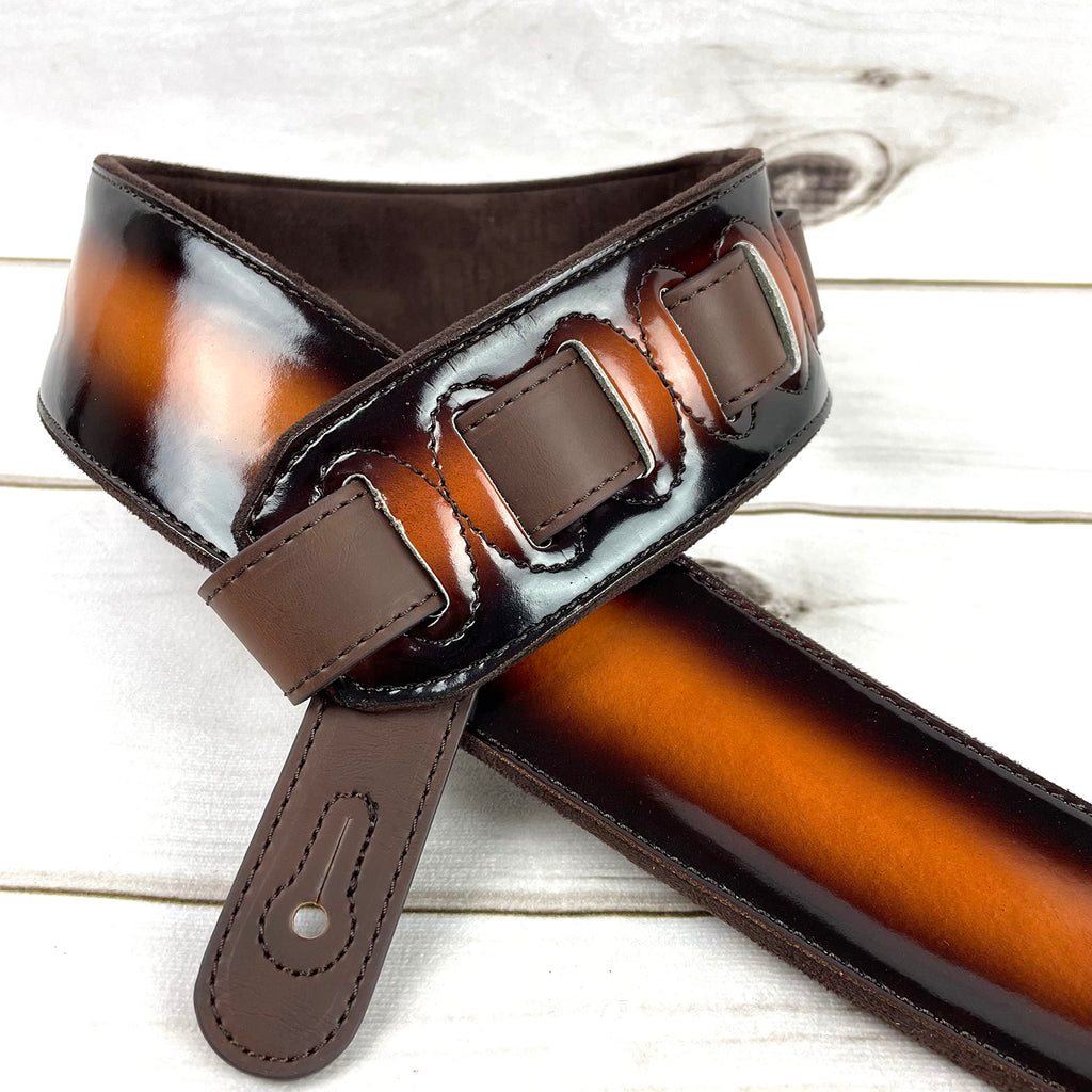 Sunburst Finish Guitar Strap with Pick Pockets & Padded Velour Back Q640638