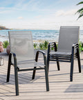 Stackable Outdoor Dining Chairs Set of 4 Textilene Fabric Metal Frame Grey L64313