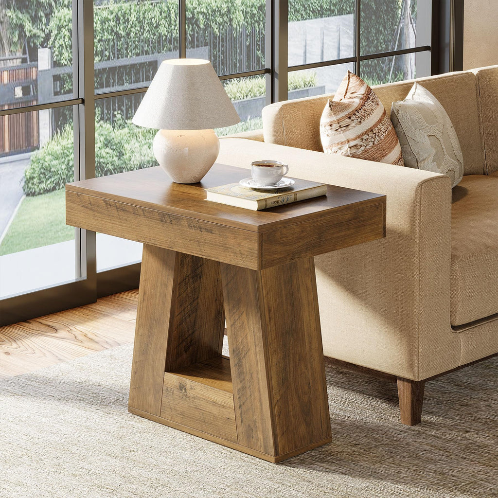 24" 2-Tier Narrow Wooden Side Table Set of 2 G9242