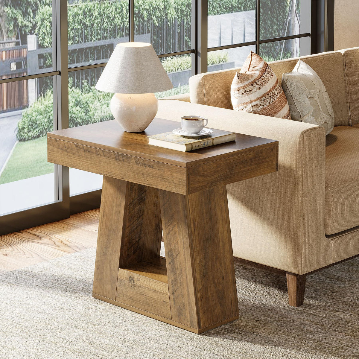 24" 2-Tier Narrow Wooden Side Table Set of 2 G9242