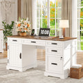 55'' White Farmhouse Desk with Drawers B96186