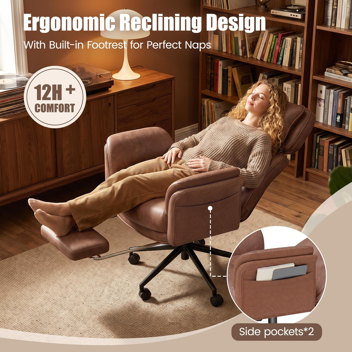 Brown Criss Cross Office Chair with Flip-Up Armrests and Headrest Y4000