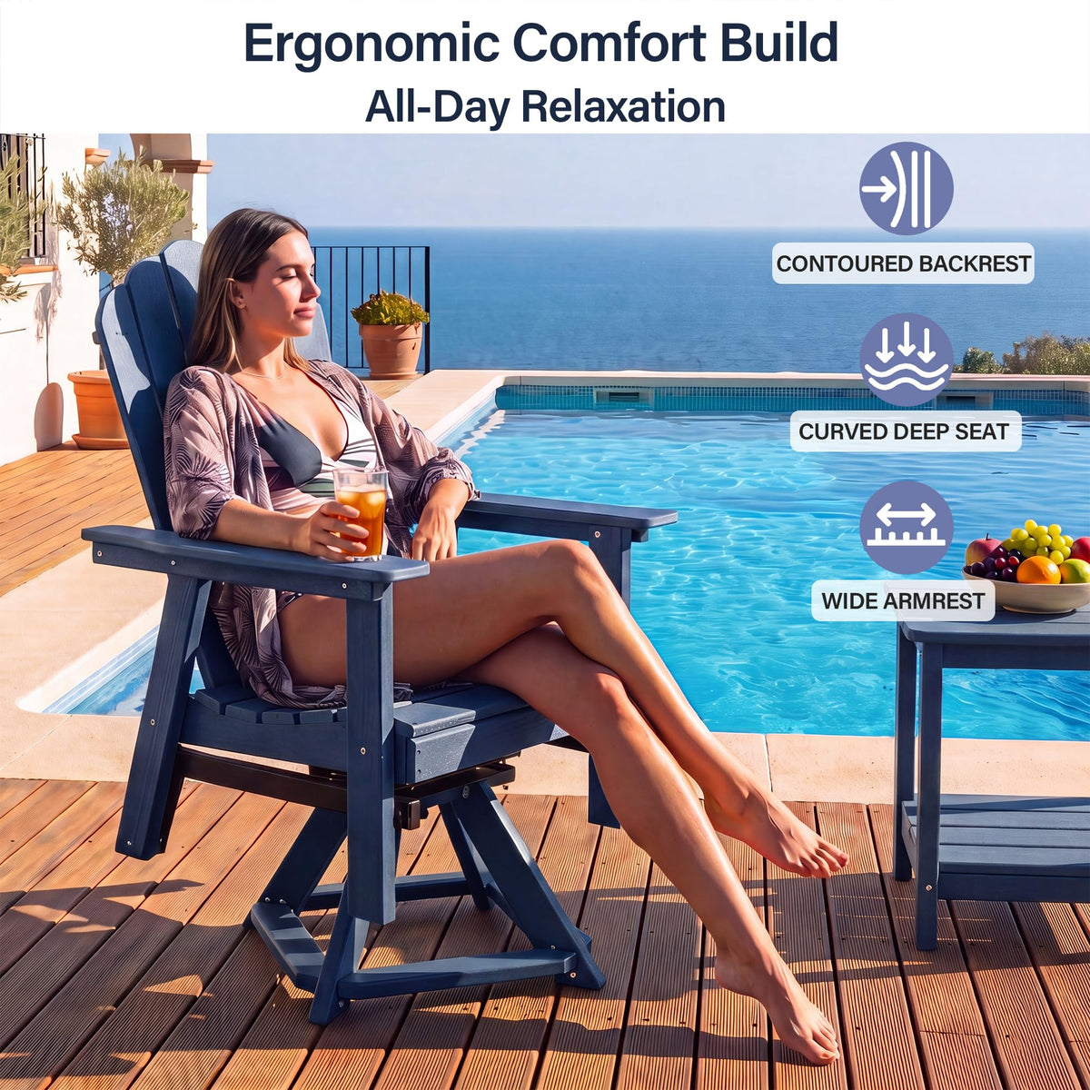 HDPE Swivel Adirondack Chair Set of 2 Navy Blue G733953