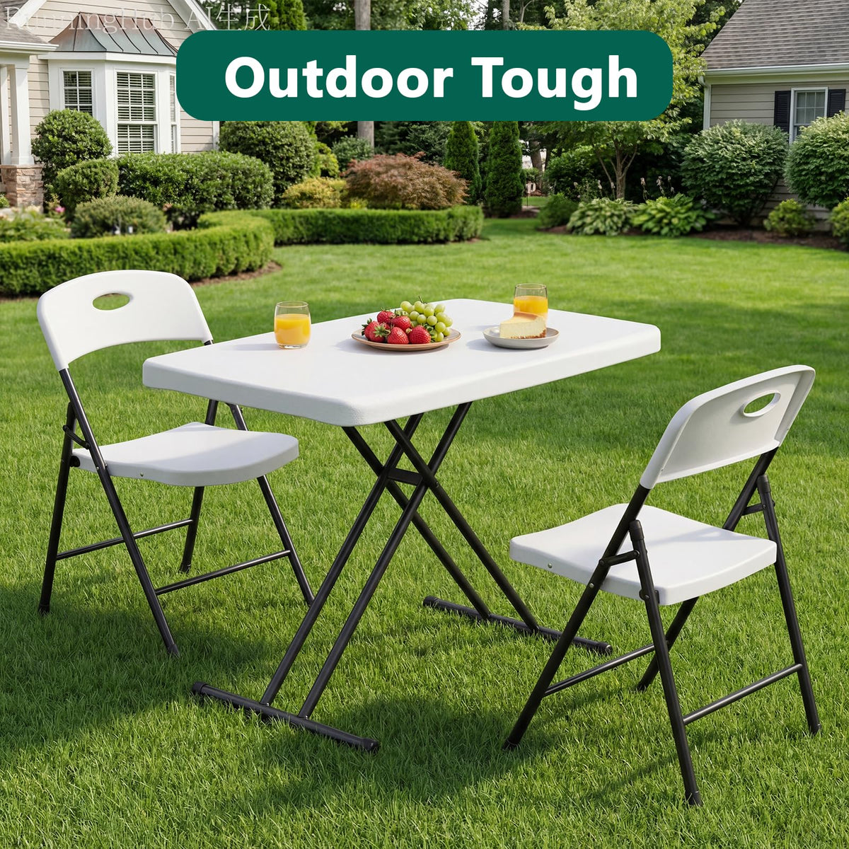 Folding Table 30 Inch Adjustable Height White Granite K81305