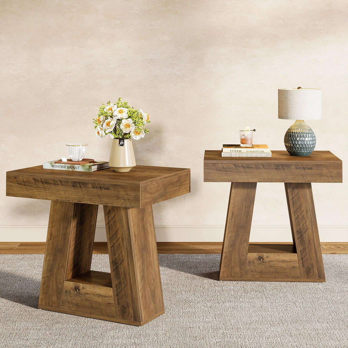 24" 2-Tier Narrow Wooden Side Table Set of 2 G9242
