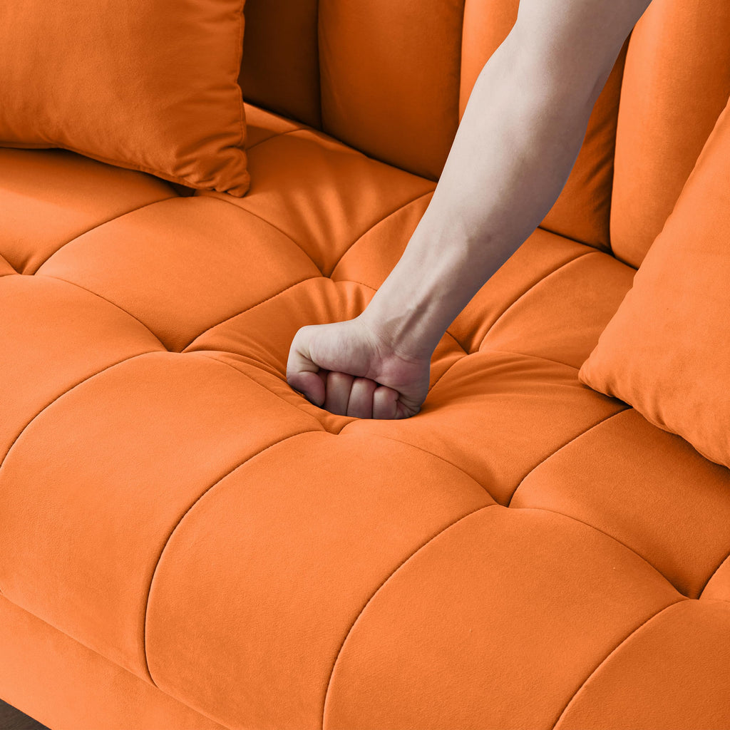 Orange Velvet Tufted Loveseat Sofa L717