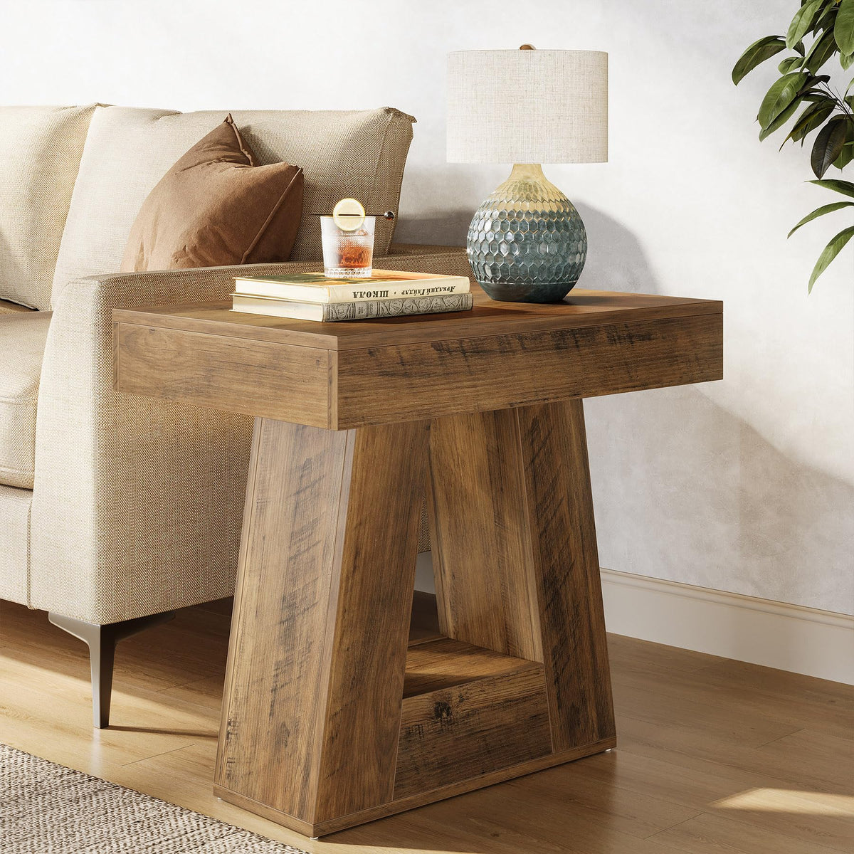 24" 2-Tier Narrow Wooden Side Table Set of 2 G9242