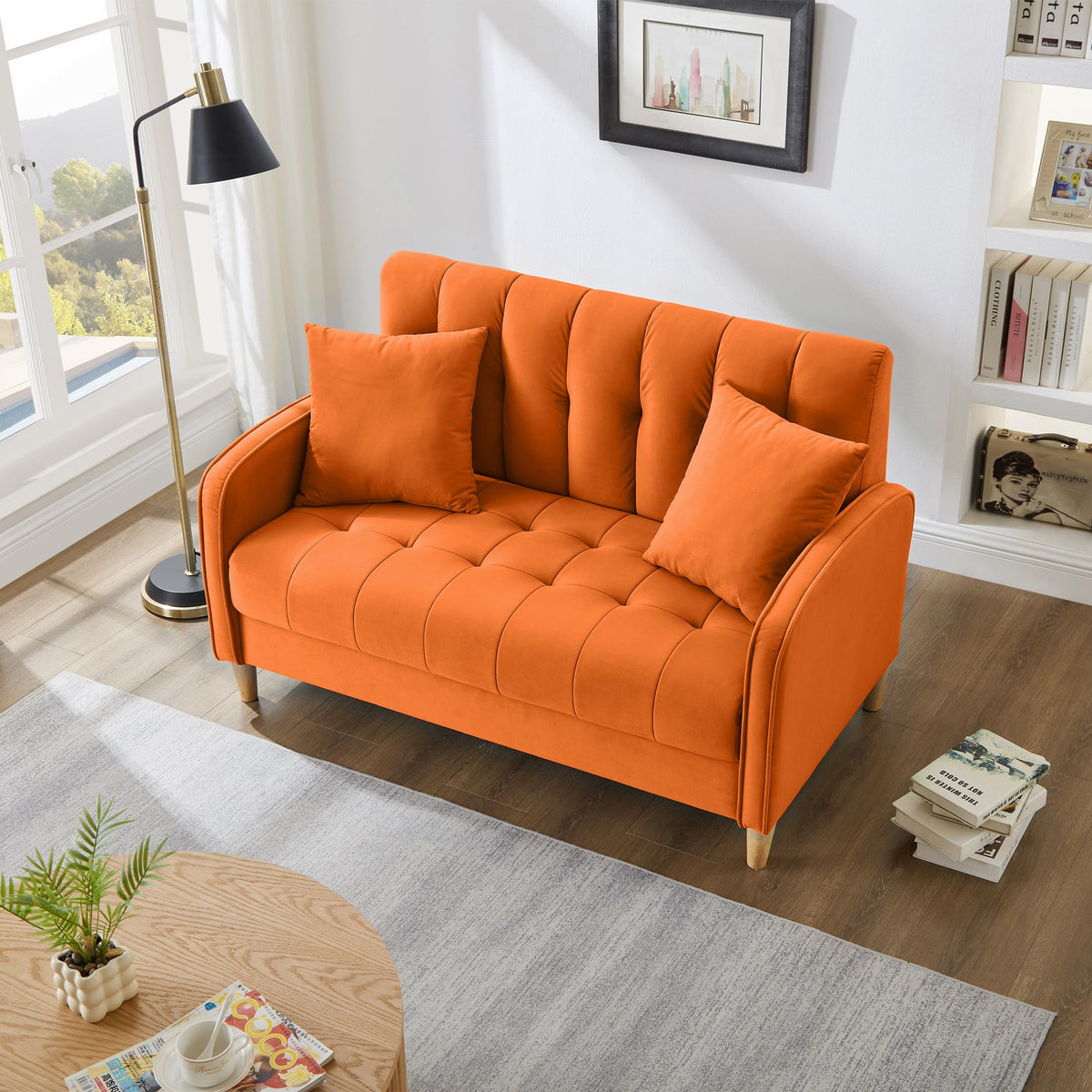 Orange Velvet Tufted Loveseat Sofa L717