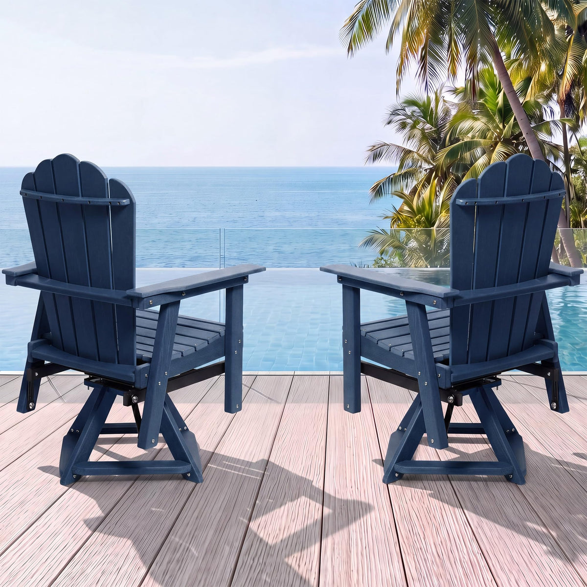 HDPE Swivel Adirondack Chair Set of 2 Navy Blue G733953