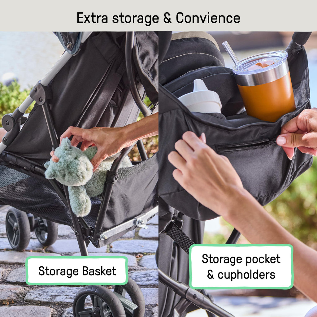 Lightweight Compact Fold Stroller with Canopy and Recline, Slate Grey J337671