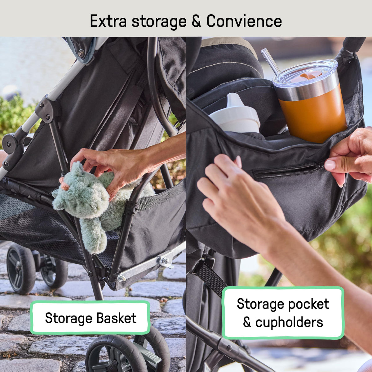 Lightweight Compact Fold Stroller with Canopy and Recline, Slate Grey J337671