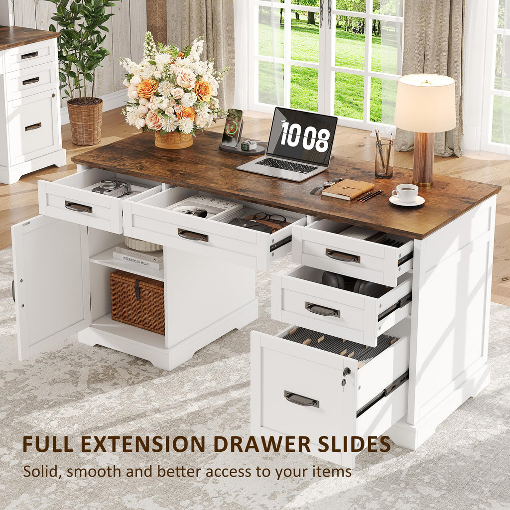 55'' White Farmhouse Desk with Drawers B96186