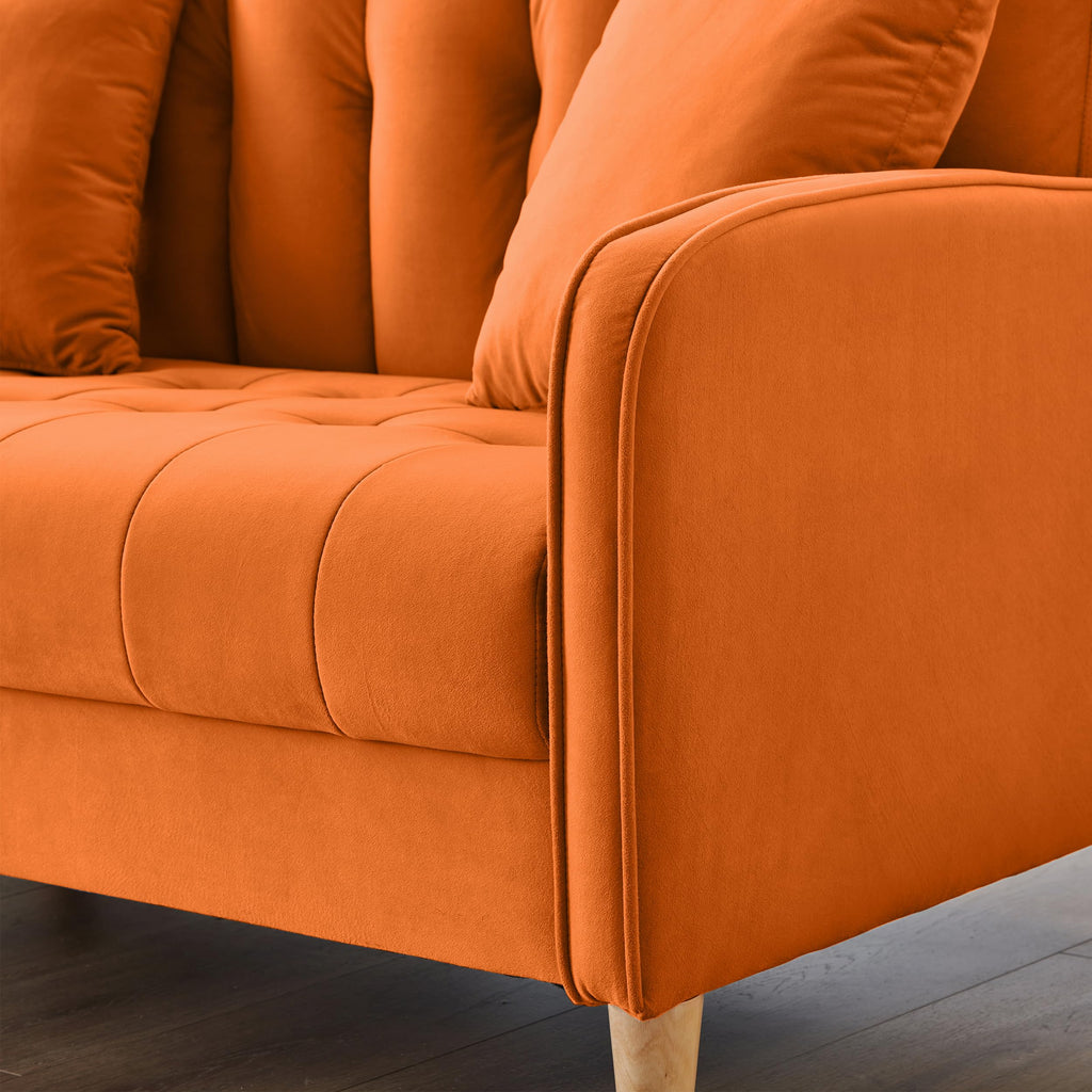 Orange Velvet Tufted Loveseat Sofa L717